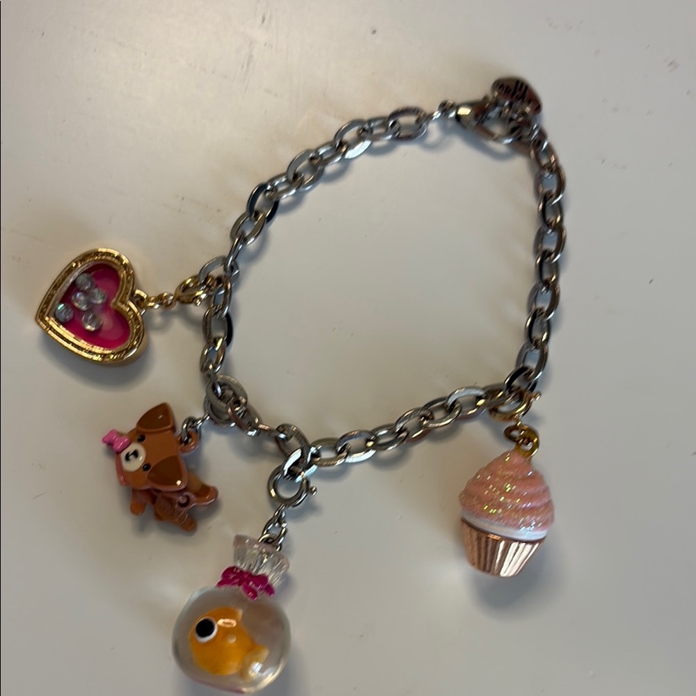 Charming Kids Bracelet with Heart, Dog, Goldfish and Cupcake Charms